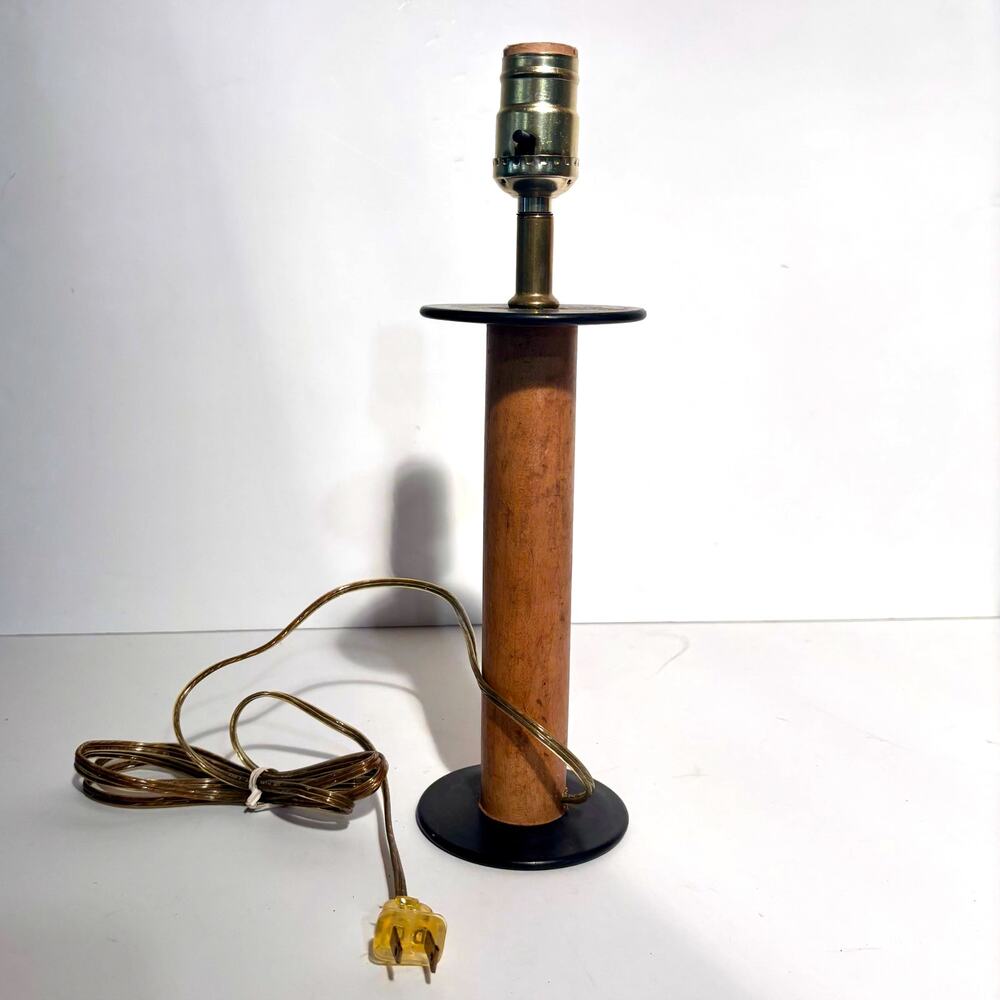 Vintage 9" Wooden Spool Table Lamp Primitive Industrial Rustic Repurposed Bobbin